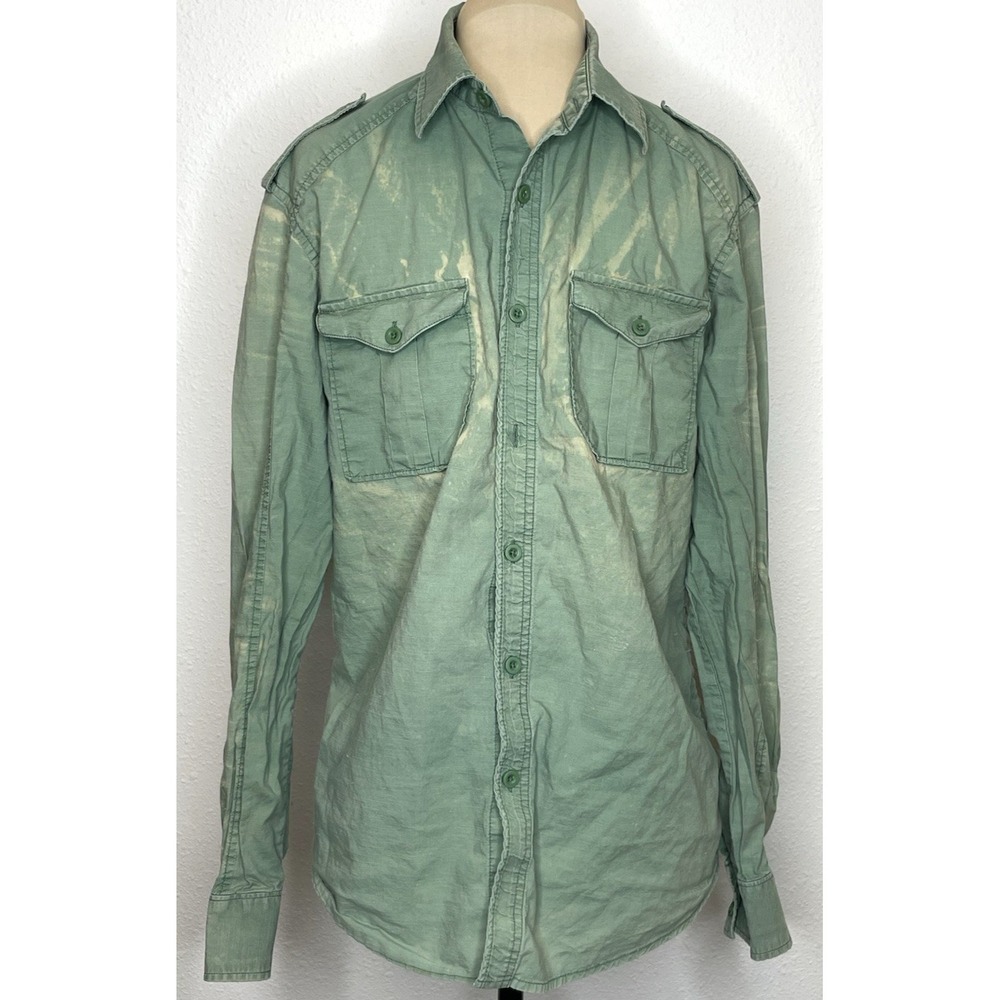 Threads & Heirs Mens Shirt Military Utility Acid‎ Wash Distressed Size M Green